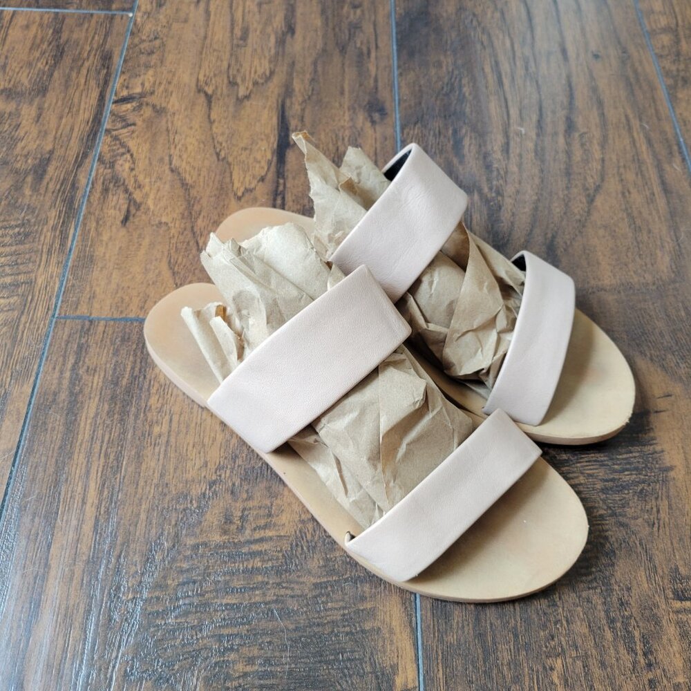 Rebecca Minkoff Tan 2 Band Slides Flat Sandals sz 7